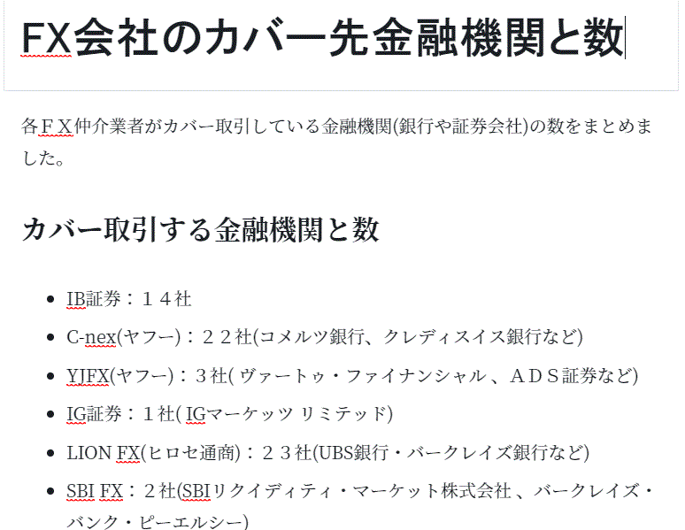 Fxのカバー取引とは 26社のカバー先 数を比較